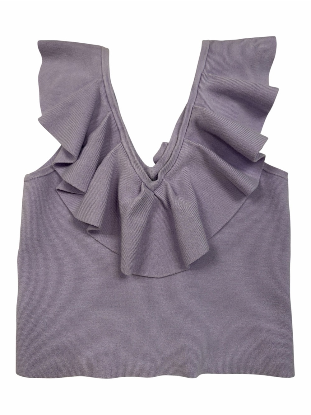 ✅ Express Body Contour Lavender Ruffle V-Neck Knit Stretch Crop Tank Top size